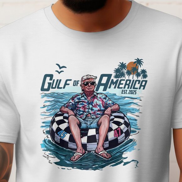 Gulf Of America Retro Vibes T-shirt Trump on an inner tube - Picture 1 of 5